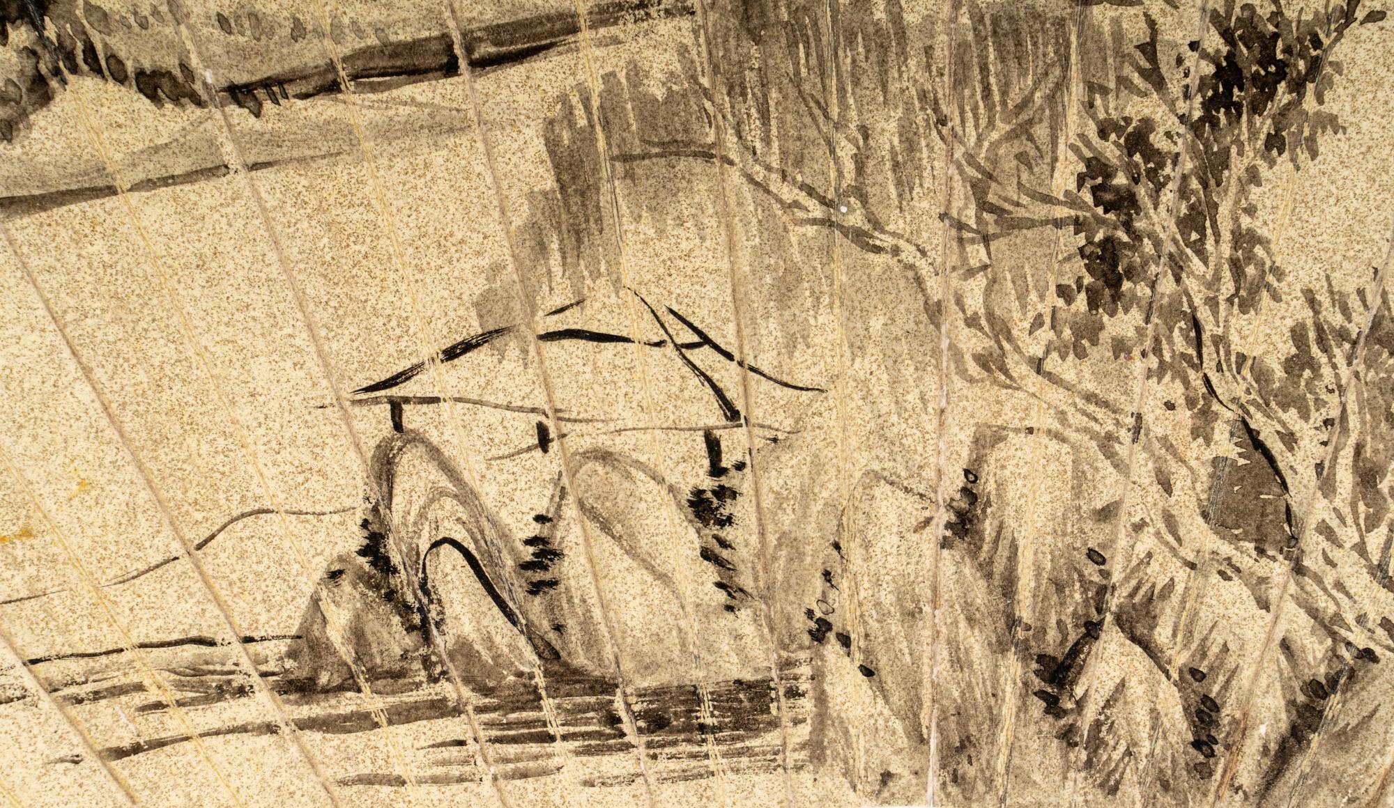 Eight Chinese Folding Fan Leaves Depicting Landscape and Flowers