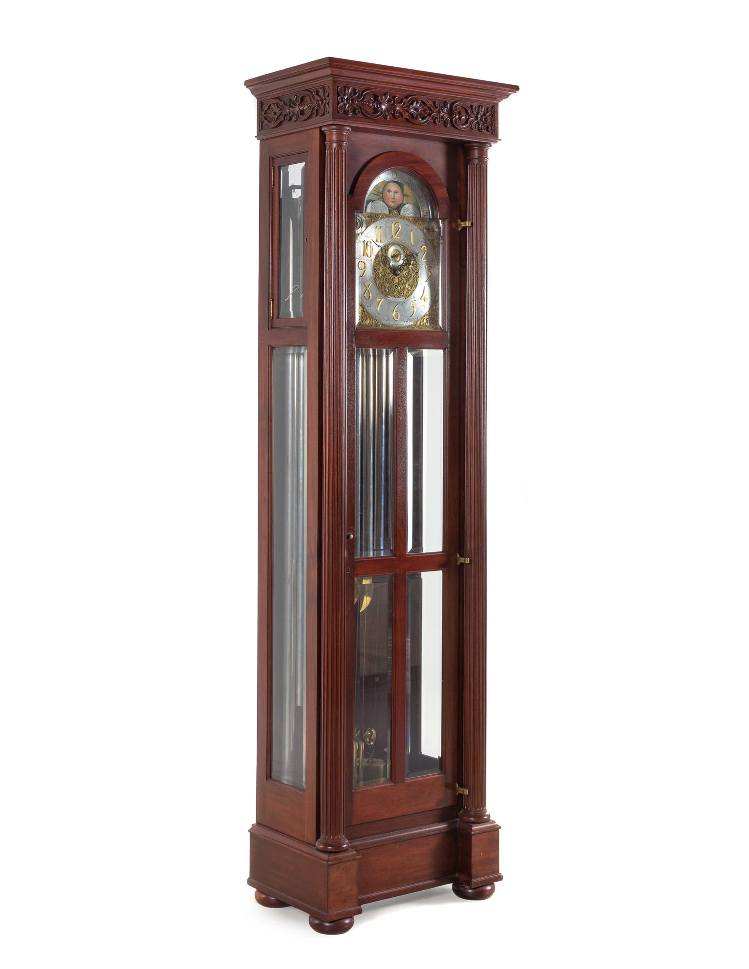 A Classical Style Mahogany Tall Case Clock Retailed by Tiffany & Co.