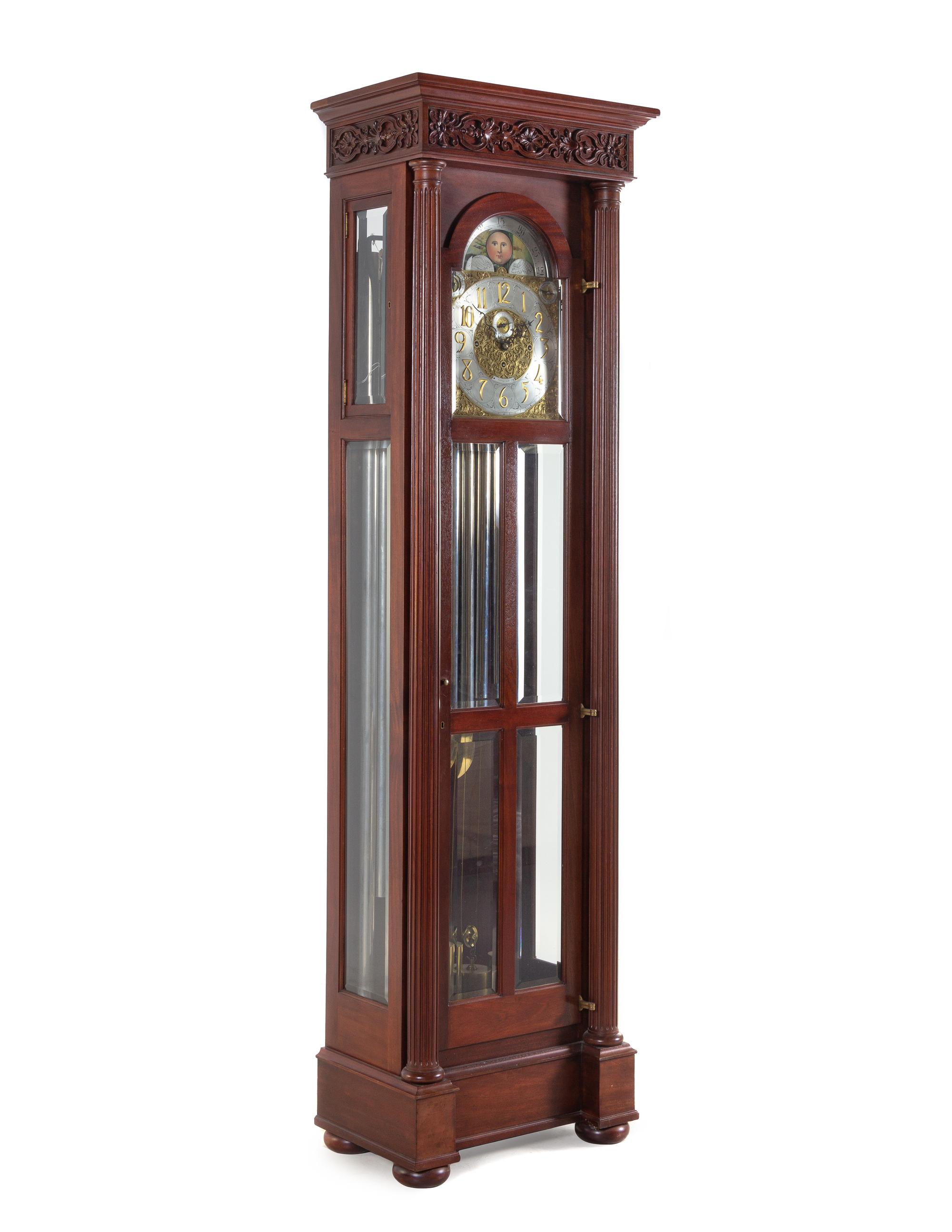 A Classical Style Mahogany Tall Case Clock Retailed by Tiffany & Co.