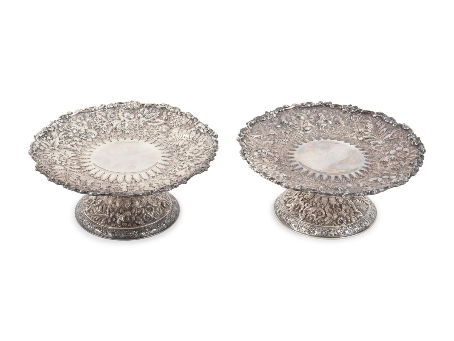 A Pair Tiffany & Co. Silver Repousse Low Compotes — NEW YORK, NY, FIRST-HALF 20TH CENTURY