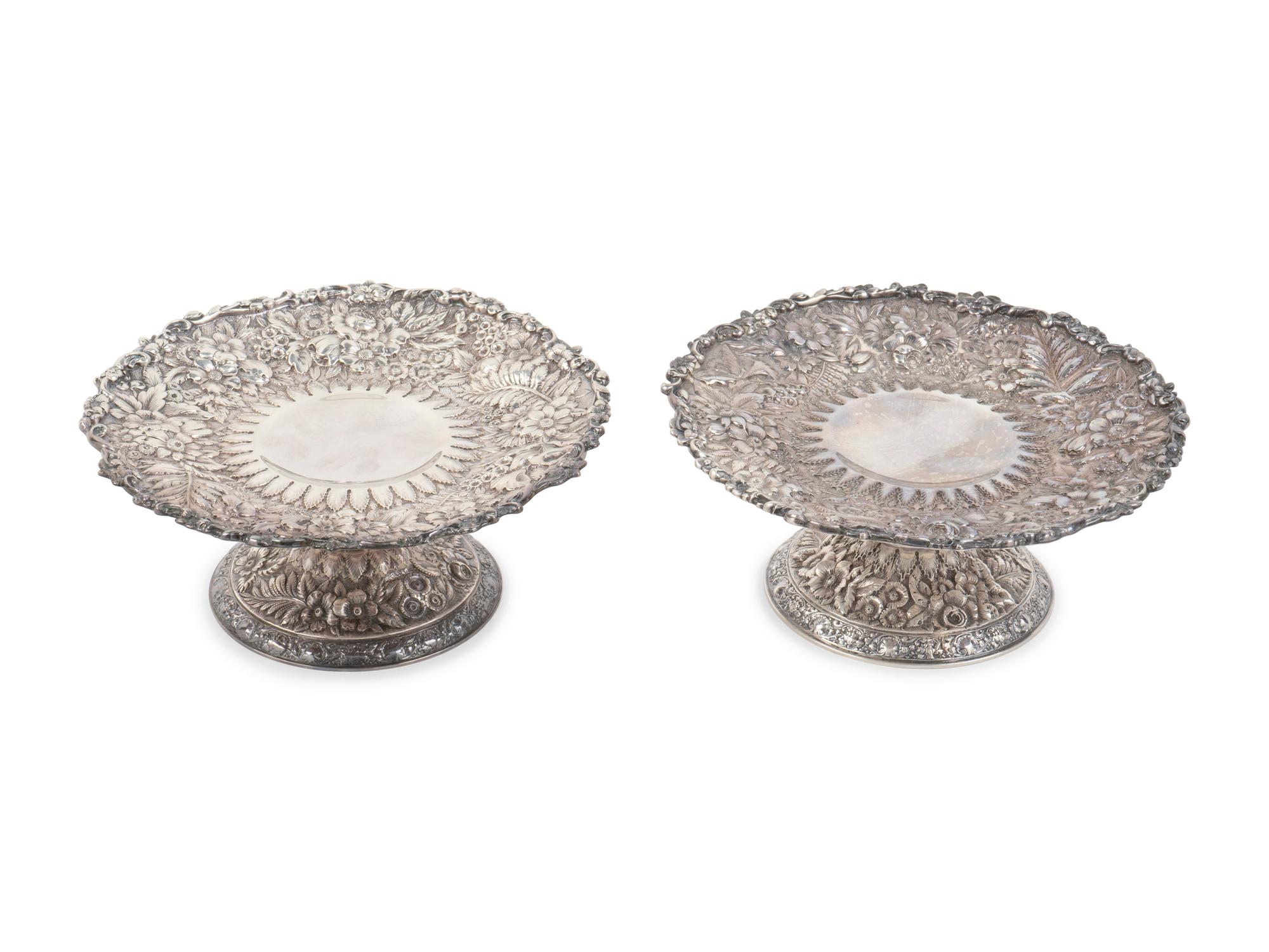A Pair Tiffany & Co. Silver Repousse Low Compotes — NEW YORK, NY, FIRST-HALF 20TH CENTURY