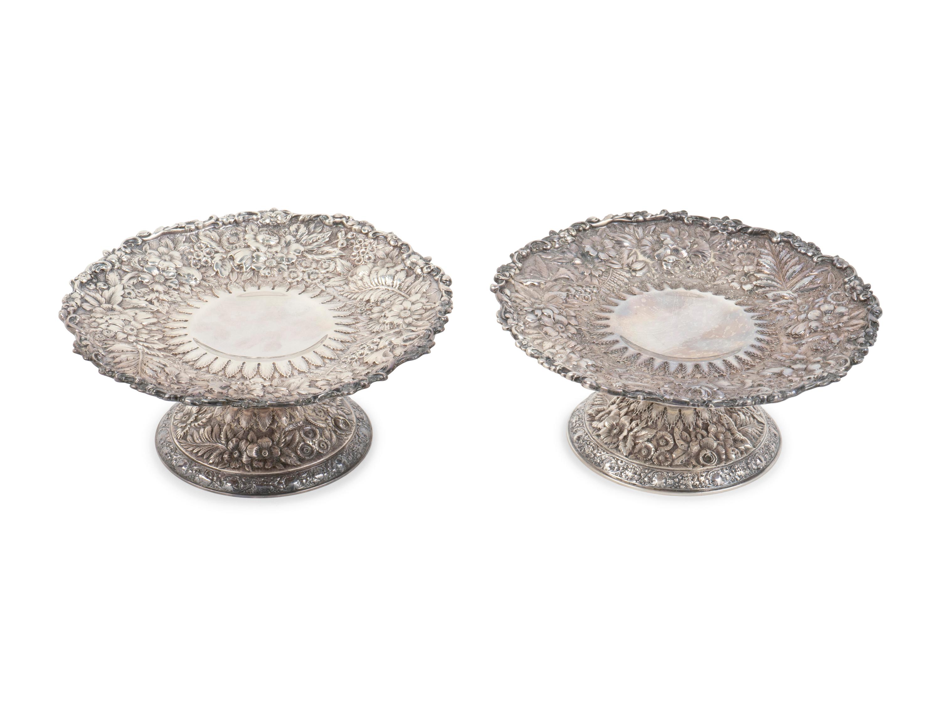 A Pair Tiffany & Co. Silver Repousse Low Compotes — NEW YORK, NY, FIRST-HALF 20TH CENTURY