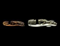 Two Large Chinese Carved Jade 'Chilong' Belt Buckles and One Hardstone Carving