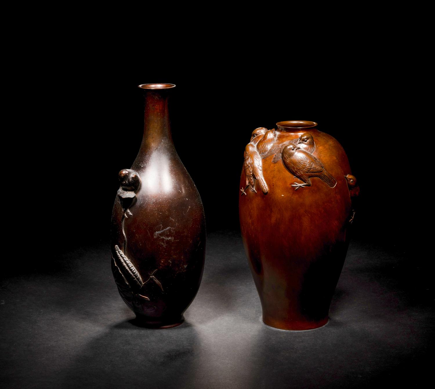 Two Japanese Bronze Vases