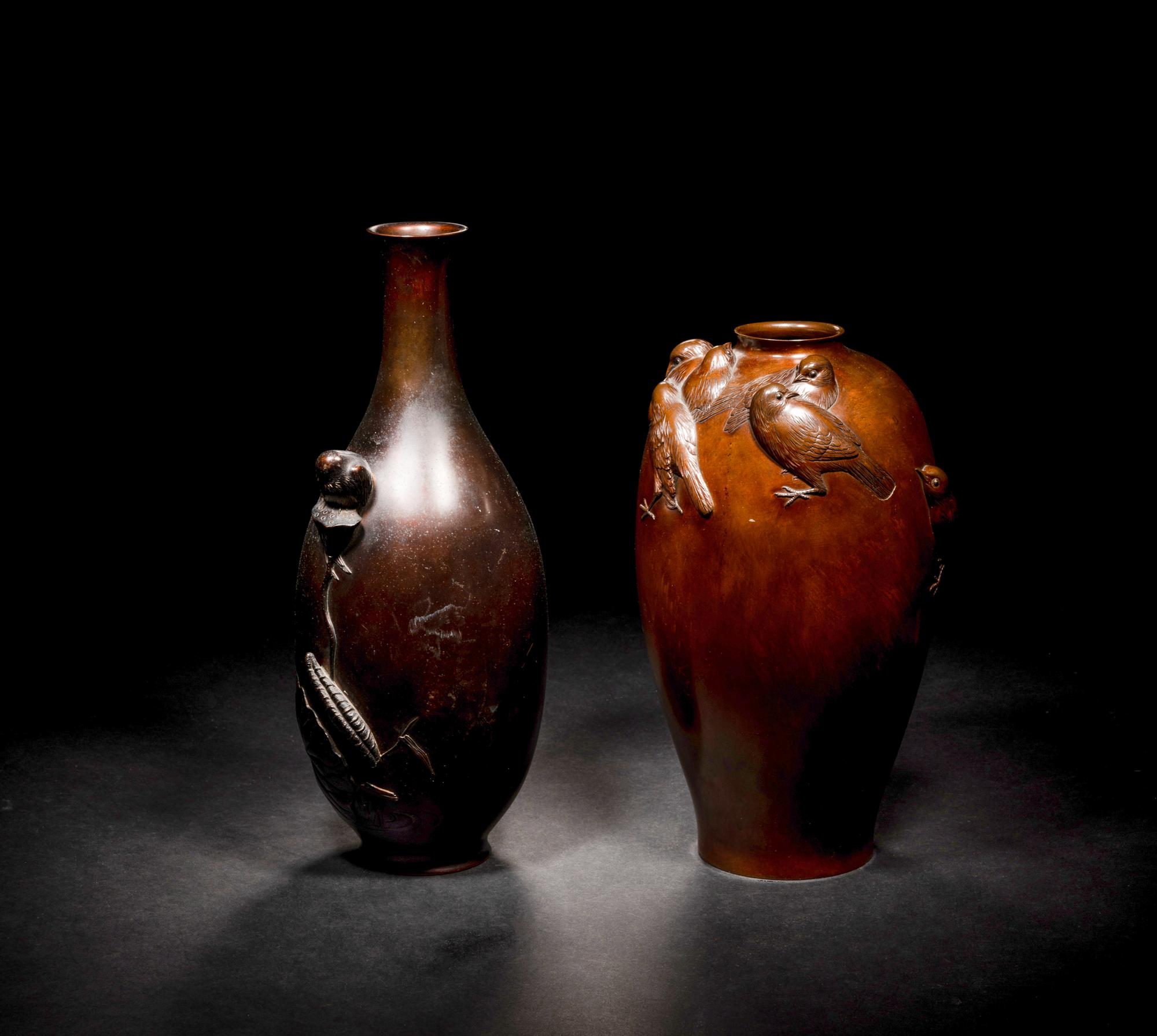 Two Japanese Bronze Vases