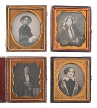 [EARLY PHOTOGRAPHY]. 6 sixth plate daguerreotypes of women wearing fur garments or accessories.