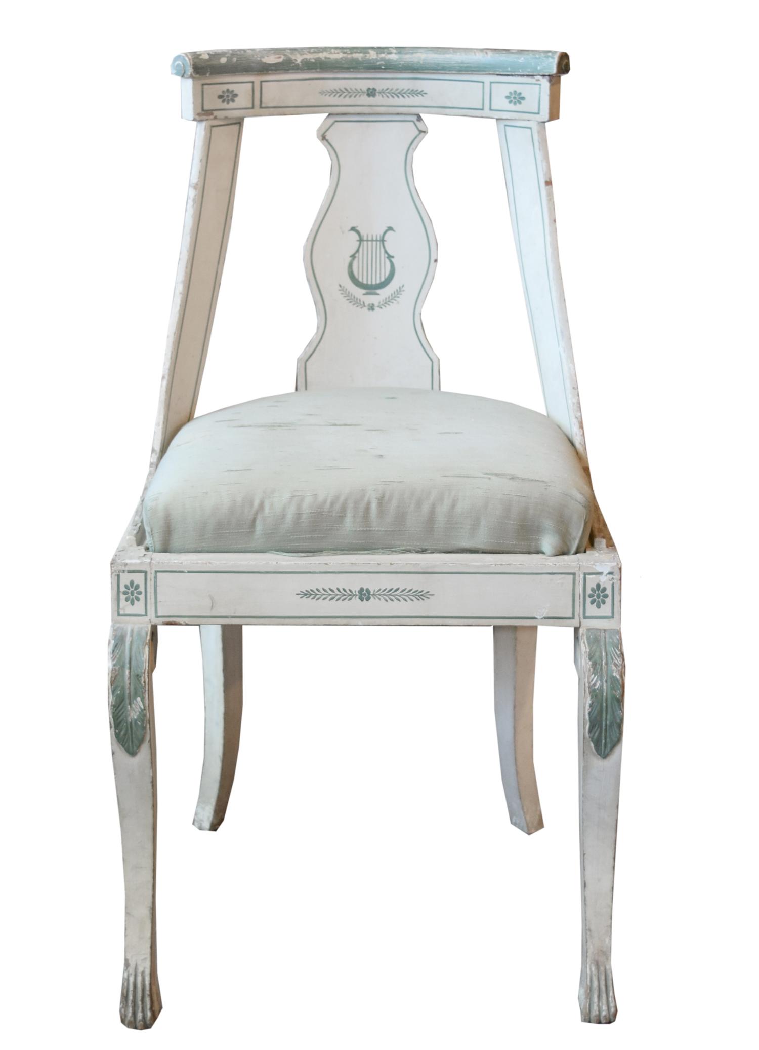 A Set of Six Empire Painted Side Chairs 18" W x 19" D x 35" H — France, Circa 1820