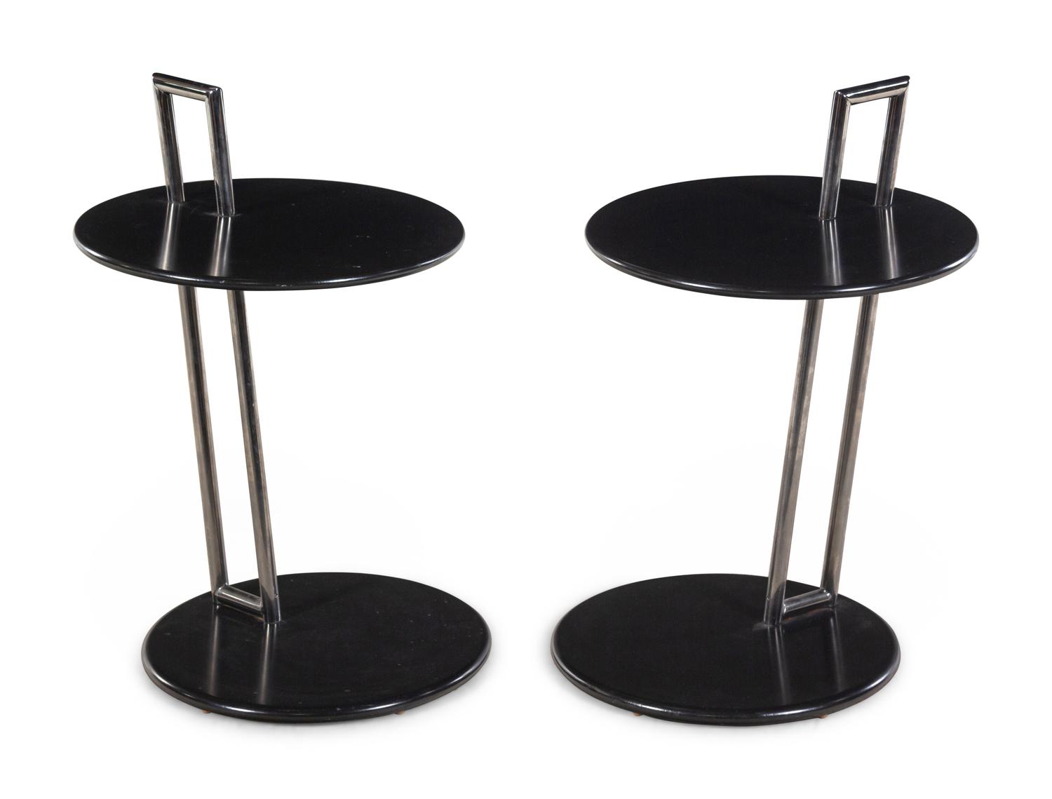 A Pair of Modernist Chromed Metal and Wood Tables