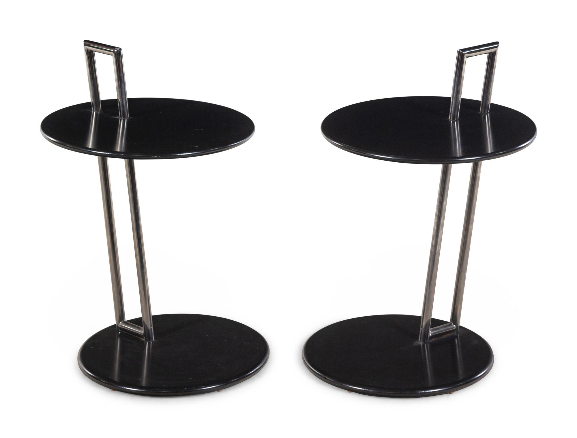 A Pair of Modernist Chromed Metal and Wood Tables