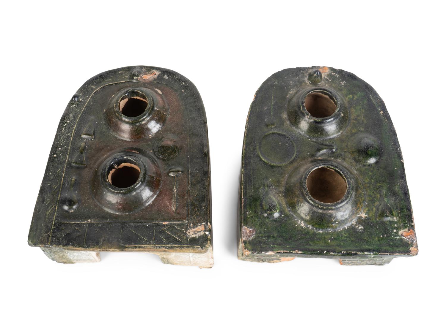 Two Chinese Green-Glazed Terracotta Stove Models
