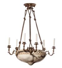 A Continental Gilt Bronze and Alabaster Six-Light Chandelier, Height 25 x diameter 22 inches.