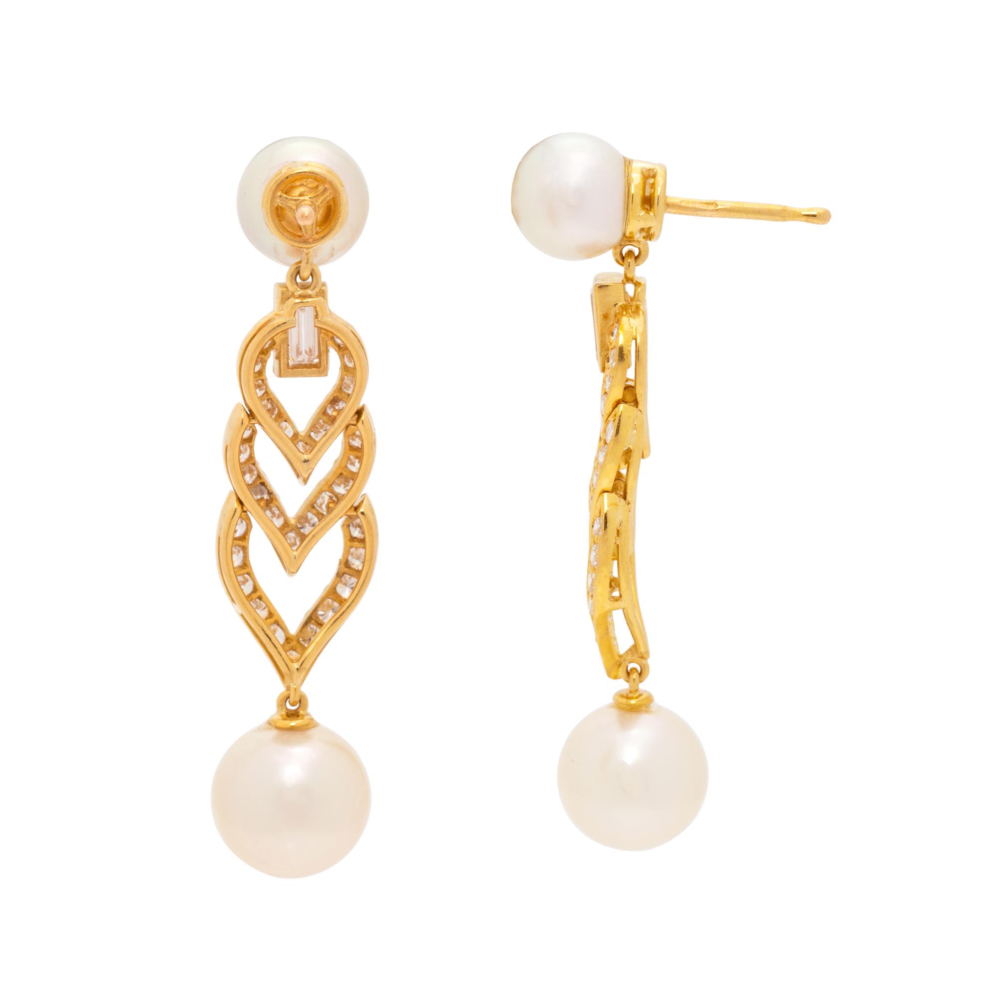 CULTURED PEARL AND DIAMOND EARRINGS