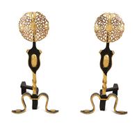 A Pair of Black and Gilt Painted Andirons — 19th/20th Century
