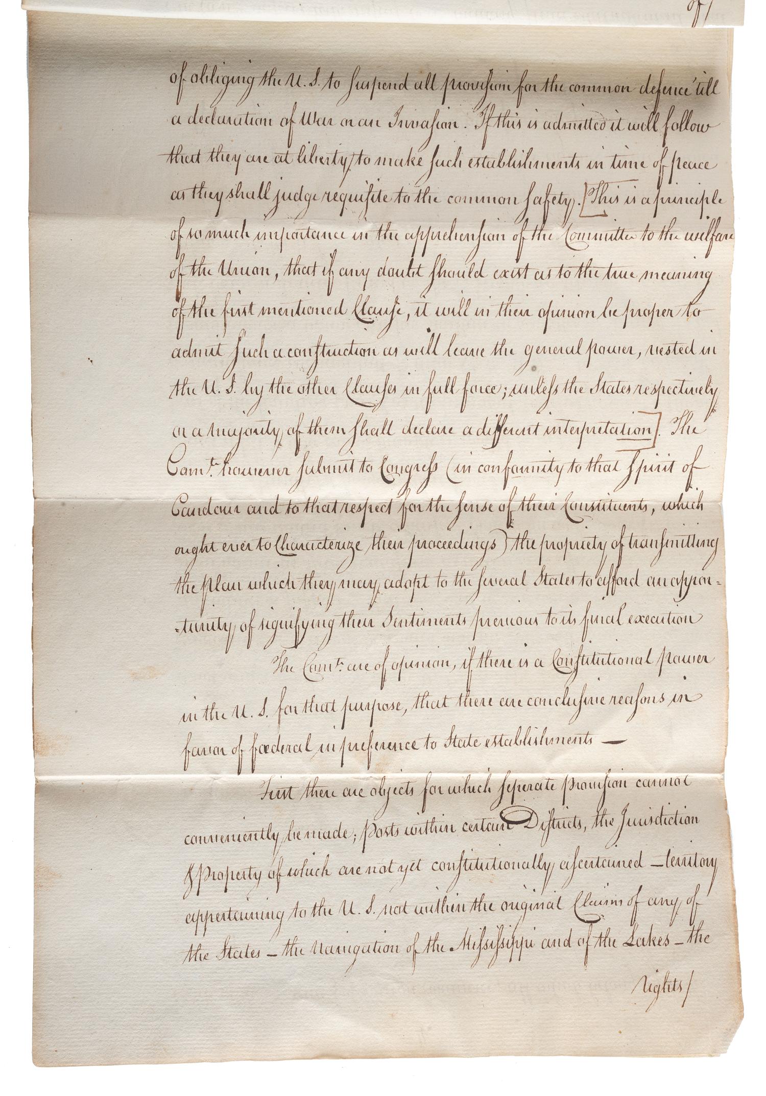 [CONTINENTAL CONGRESS] -- [HAMILTON, Alexander (1755-1804)]. [HOLTEN, Dr. Samuel (1738-1816).] Dr. Samuel Holten's personal copy of the Report of a Committee to the Continental Congress on a Military Peace Establishment, [1783].