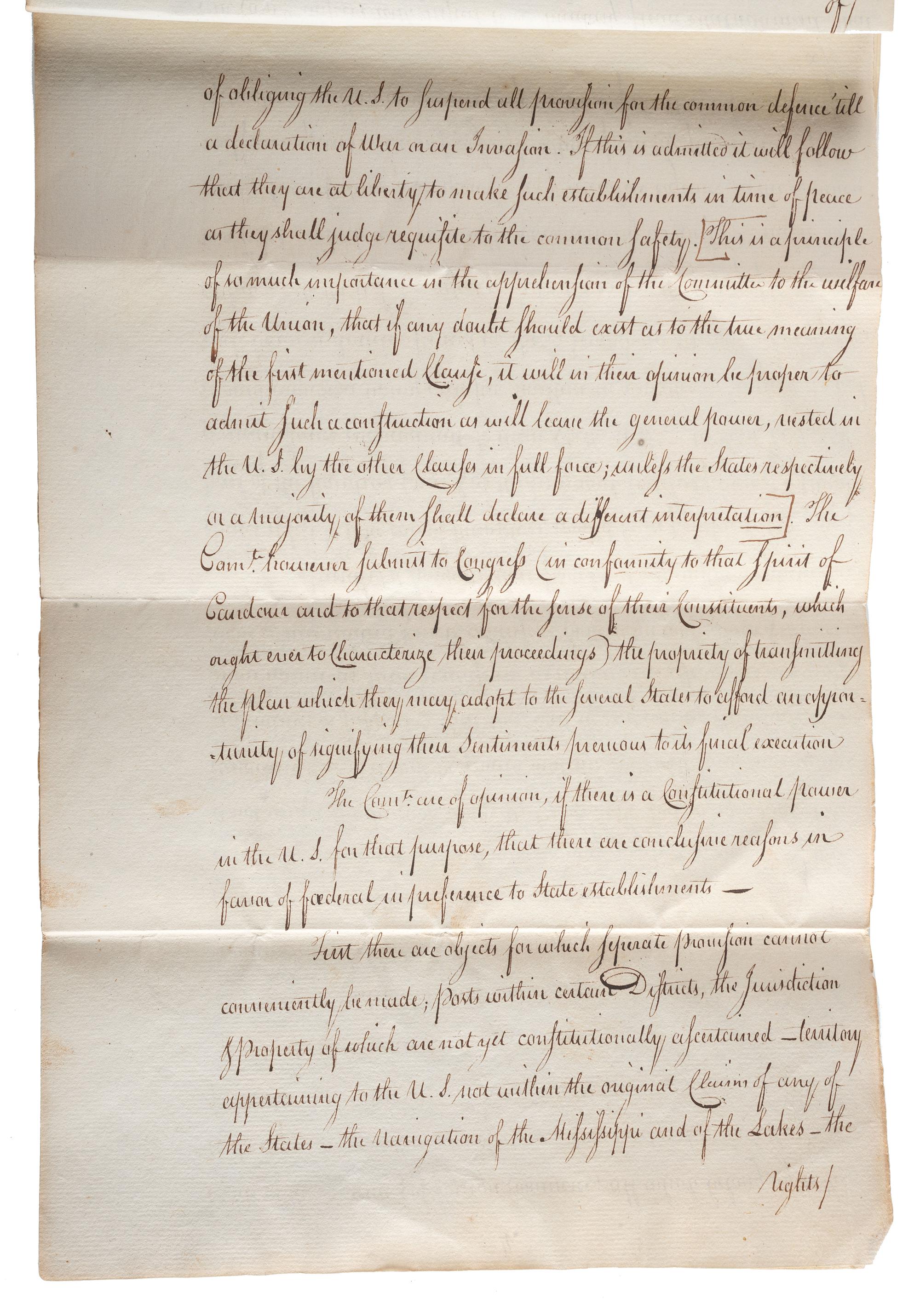 [CONTINENTAL CONGRESS] -- [HAMILTON, Alexander (1755-1804)]. [HOLTEN, Dr. Samuel (1738-1816).] Dr. Samuel Holten's personal copy of the Report of a Committee to the Continental Congress on a Military Peace Establishment, [1783].