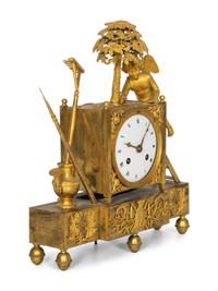 A French Empire L'Amour Jardinier Gilt Bronze Mantel Clock