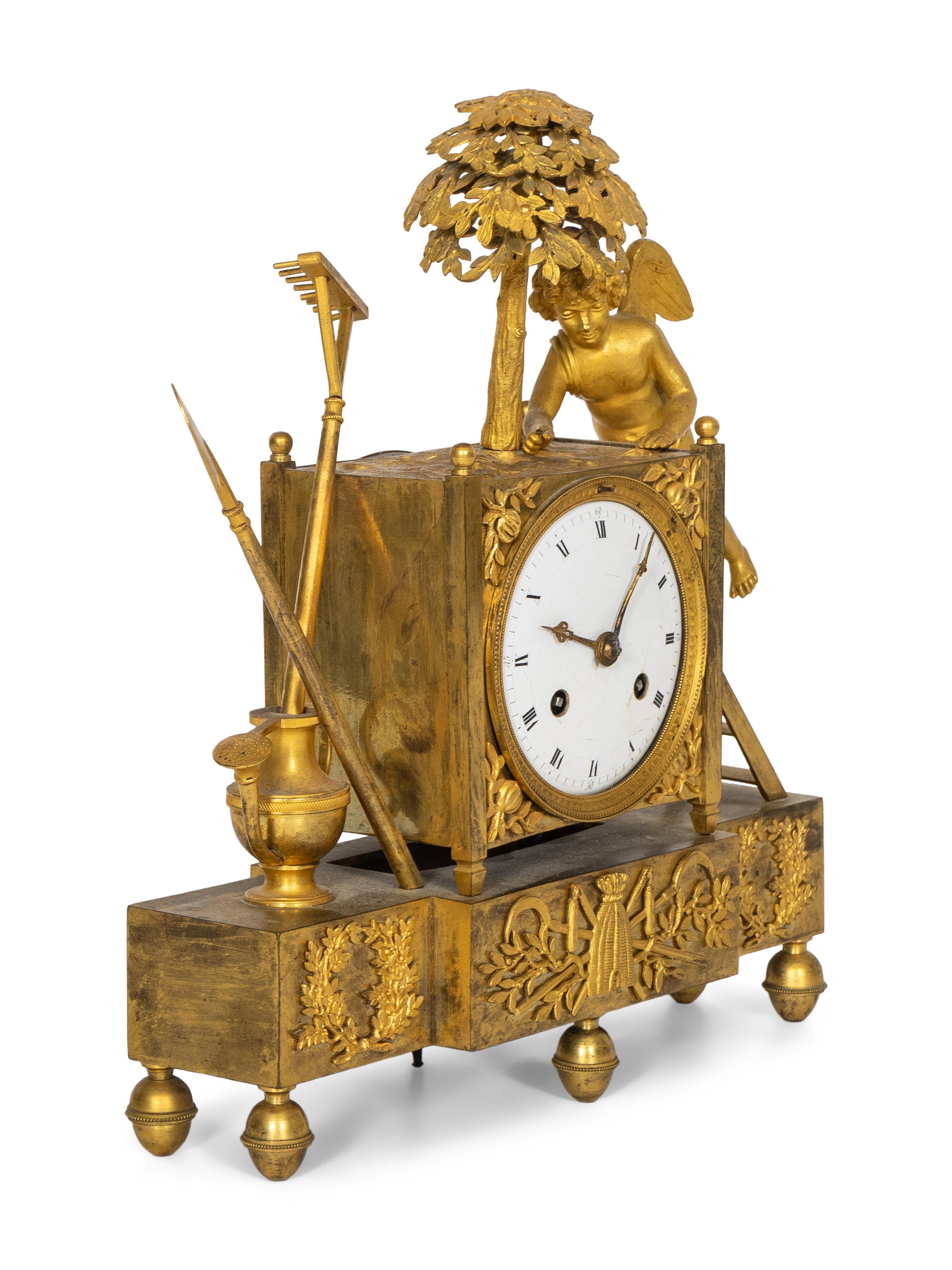 A French Empire L'Amour Jardinier Gilt Bronze Mantel Clock
