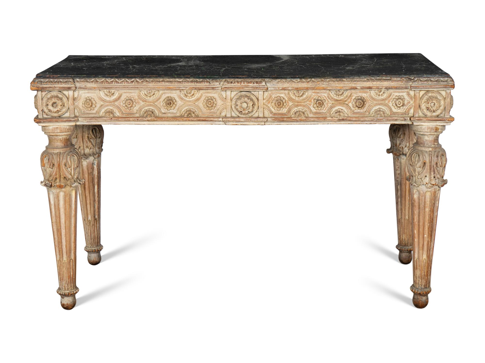 A North Italian Cream Painted and Parcel Gilt Console