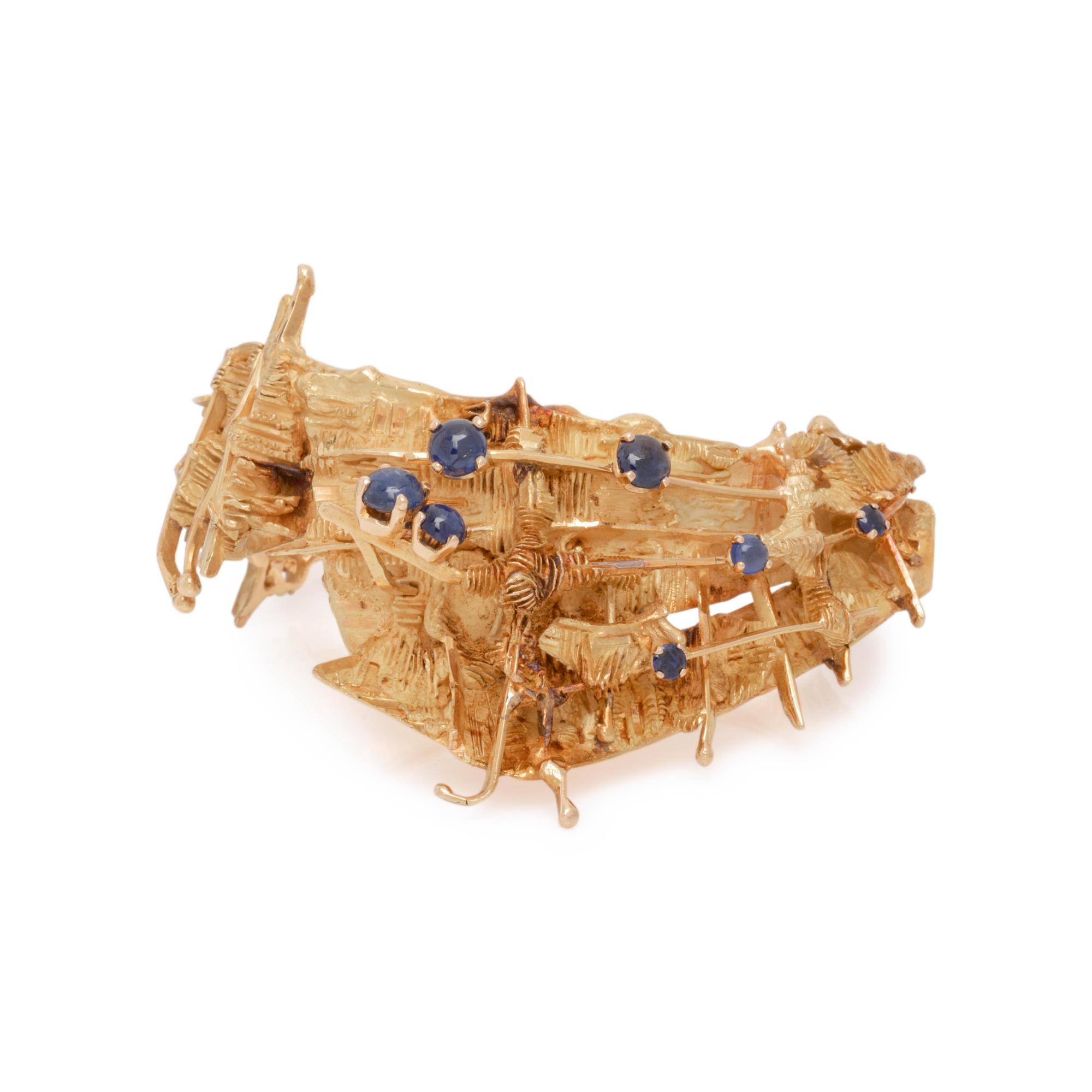 AURELIO TENO, BRUTALIST YELLOW GOLD AND SAPPHIRE BANGLE BRACELET