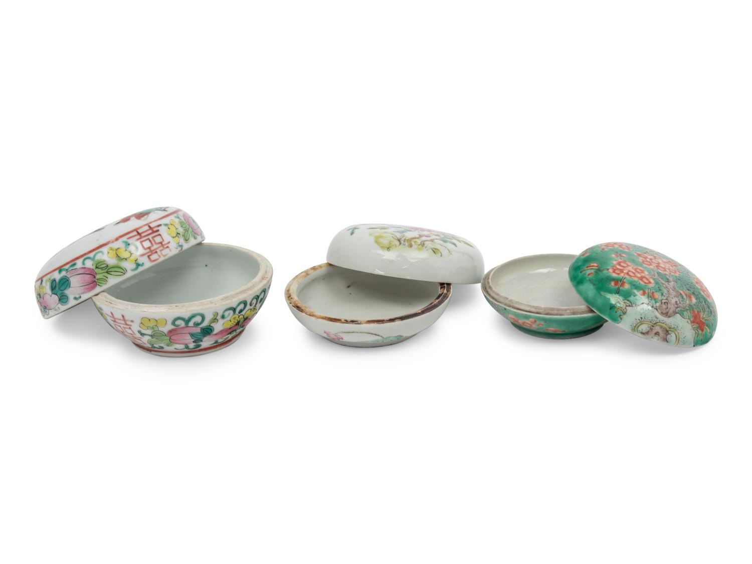 Three Chinese Famille Rose Porcelain Covered Seal Paste Boxes