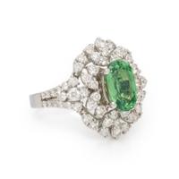 Tsavorite Garnet, Diamond, and White Gold Ring