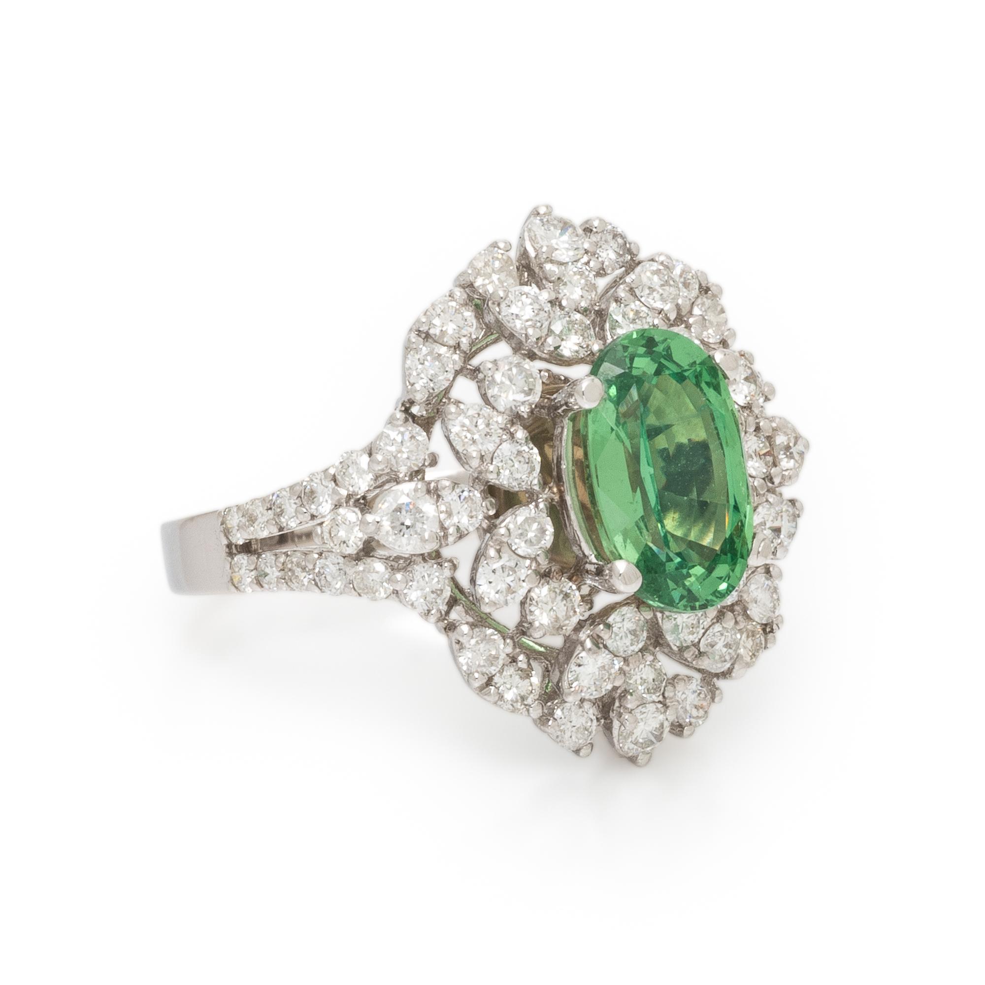 Tsavorite Garnet, Diamond, and White Gold Ring