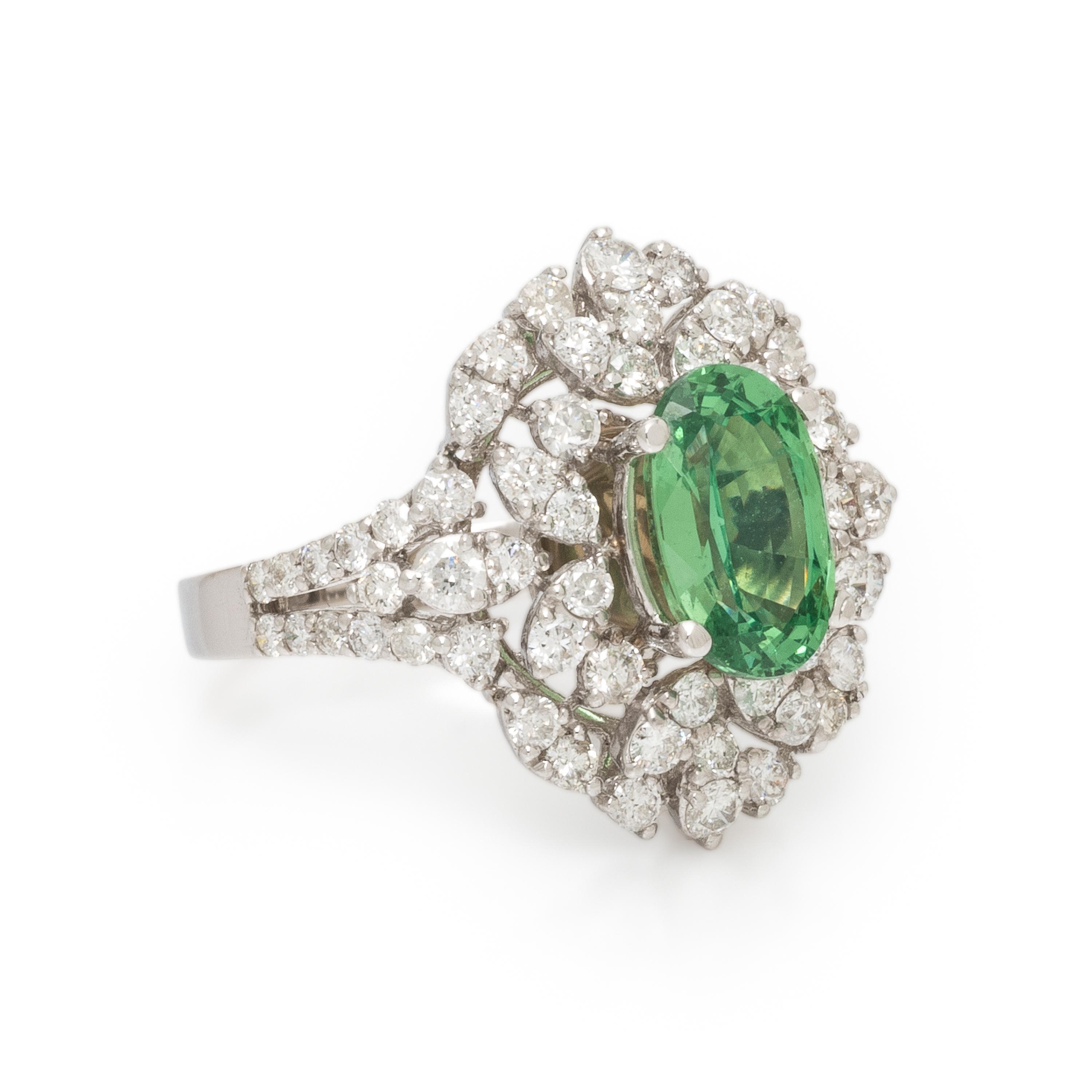 Tsavorite Garnet, Diamond, and White Gold Ring