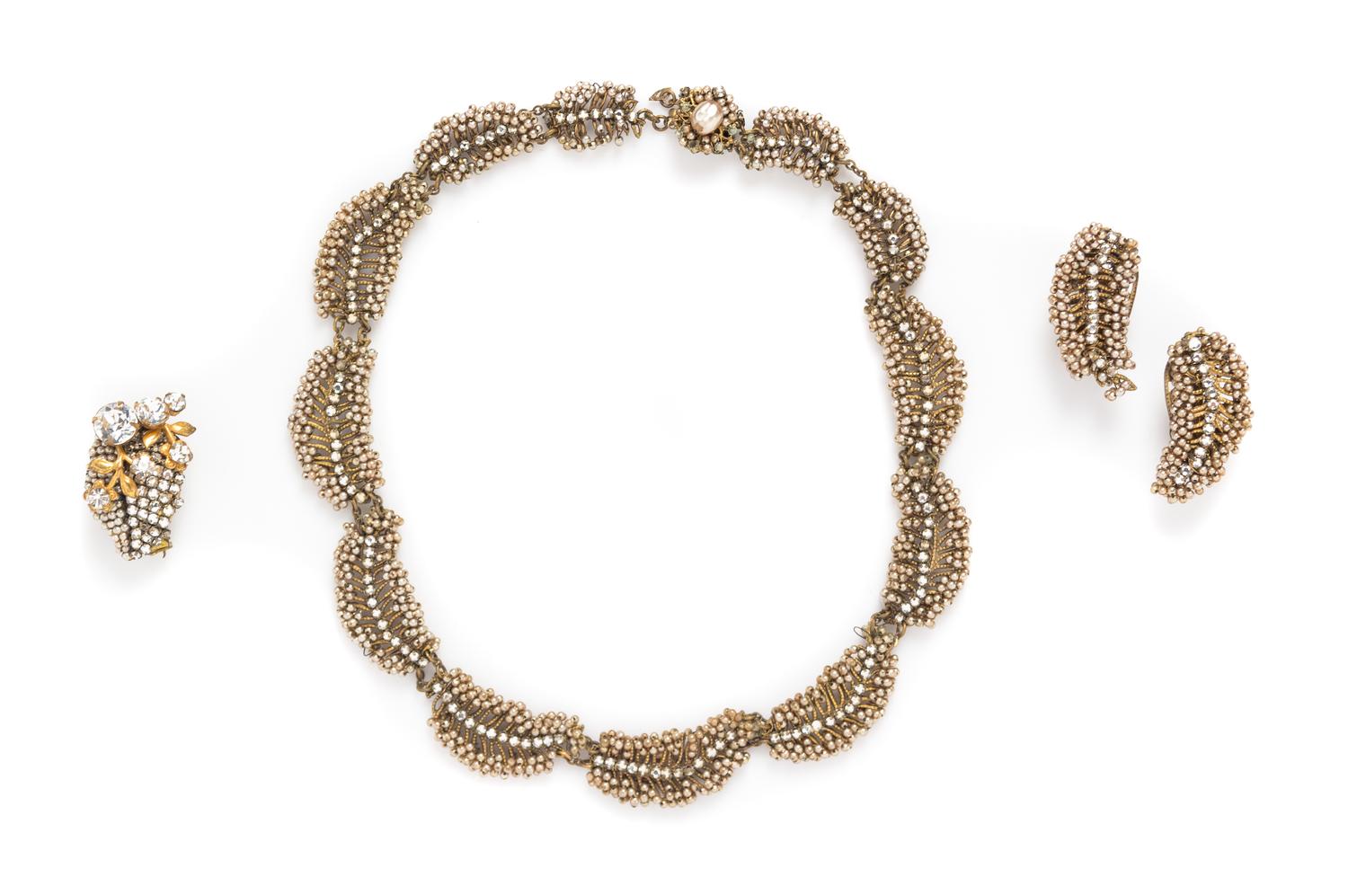 A Miriam Haskell Seed Pearl and Rhinestone Demi Parure, 16".