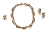 A Miriam Haskell Seed Pearl and Rhinestone Demi Parure, 16".