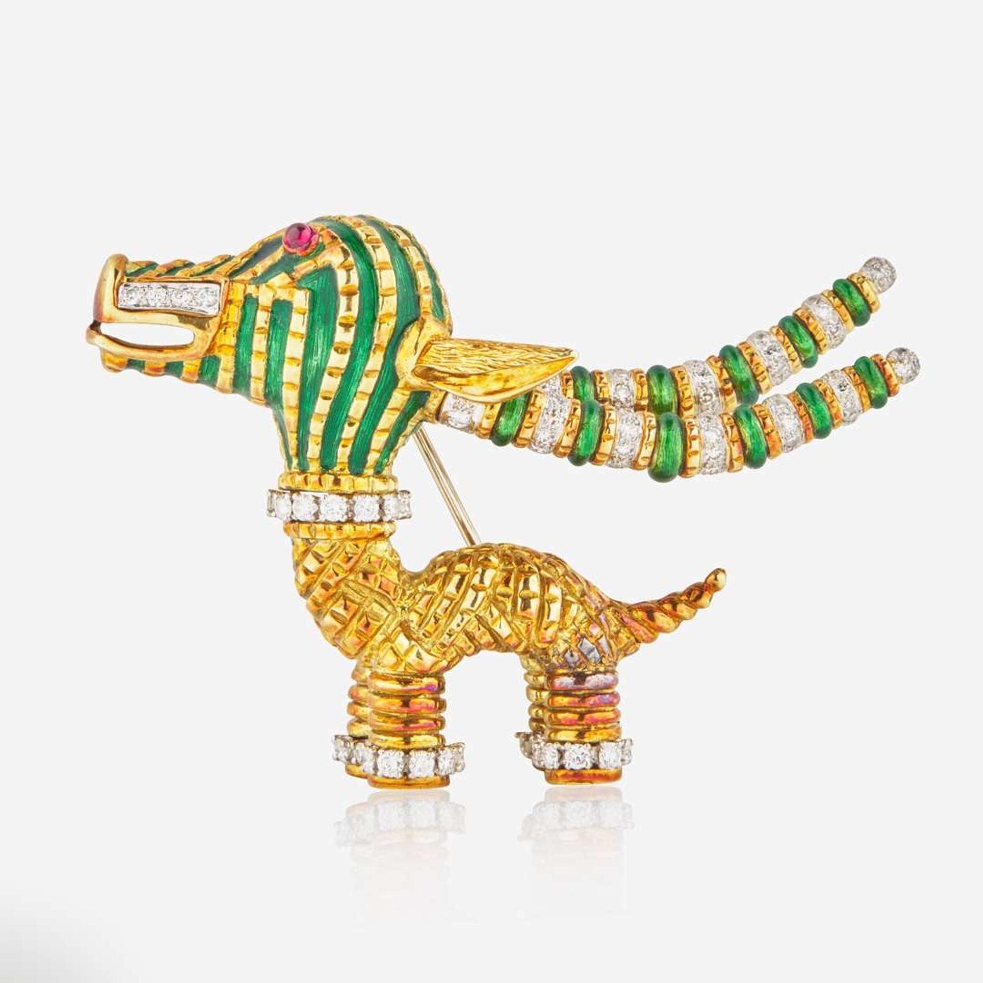 Tiffany & Co. Diamond, Ruby, and Enamel Antelope Brooch Aldo Cippulo for Tiffany c.1970
