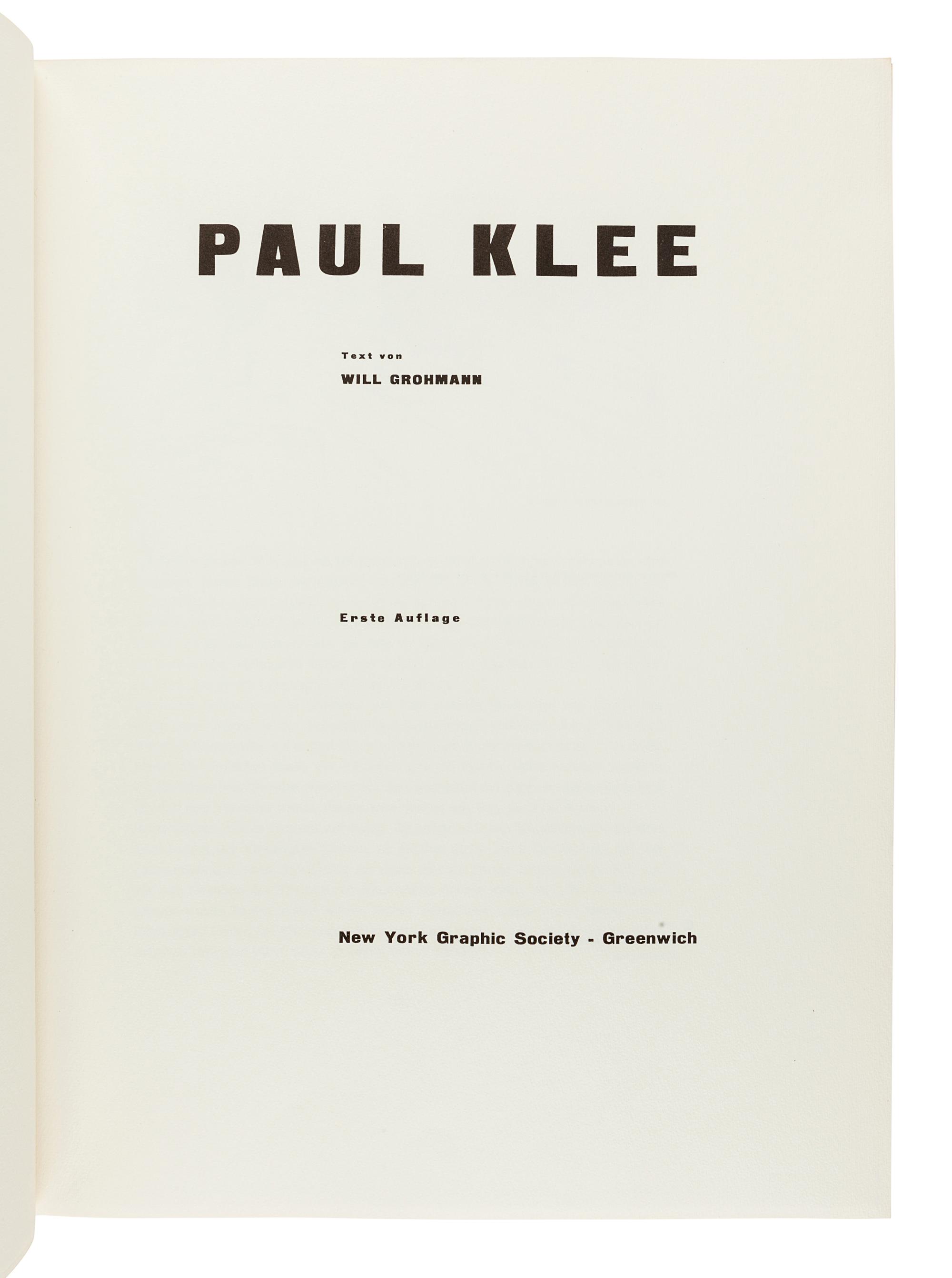 [KLEE, Paul (1879-1940)]. GROHMANN, Will. Paul Klee. Greenwich, CT. New York Graphic Society, 1958.