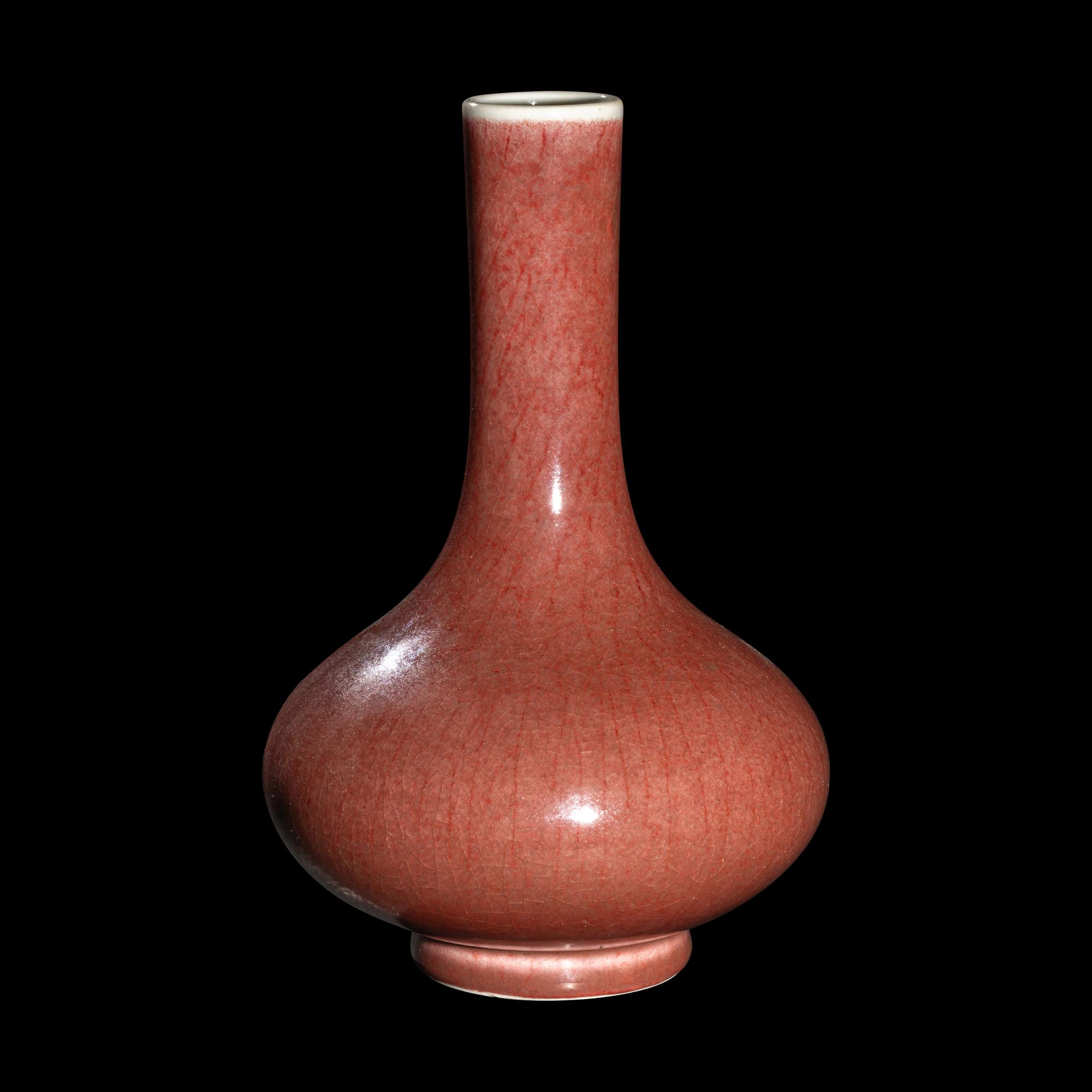 A Chinese Sang-de-Boeuf Glazed Porcelain Bottle Vase, Biqiping 紅釉荸薺瓶