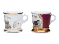Two Porcelain Shaving Mugs of Farm Animal Interest