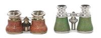 Two Pairs of Shagreen Mounted Chromed Opera Glasses, Width of first 4 5/8 inches.