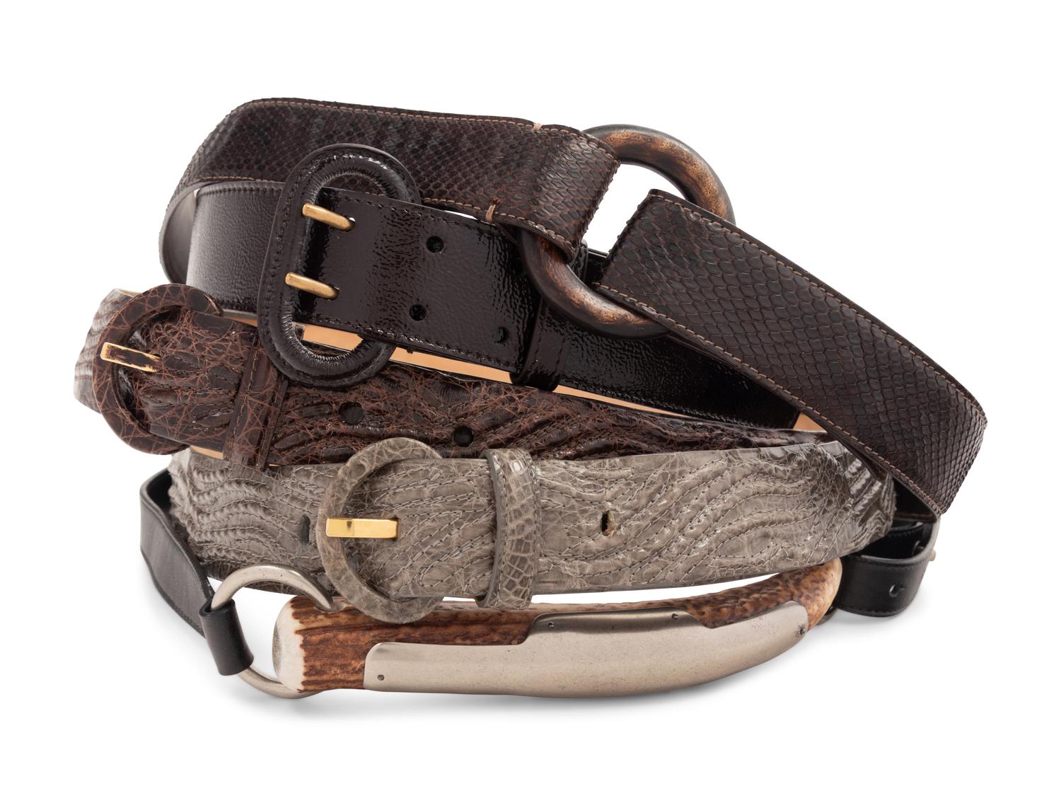 Five Belts: Two Yves Saint Laurent, Two Nancy Gonzales, One Loro Piana