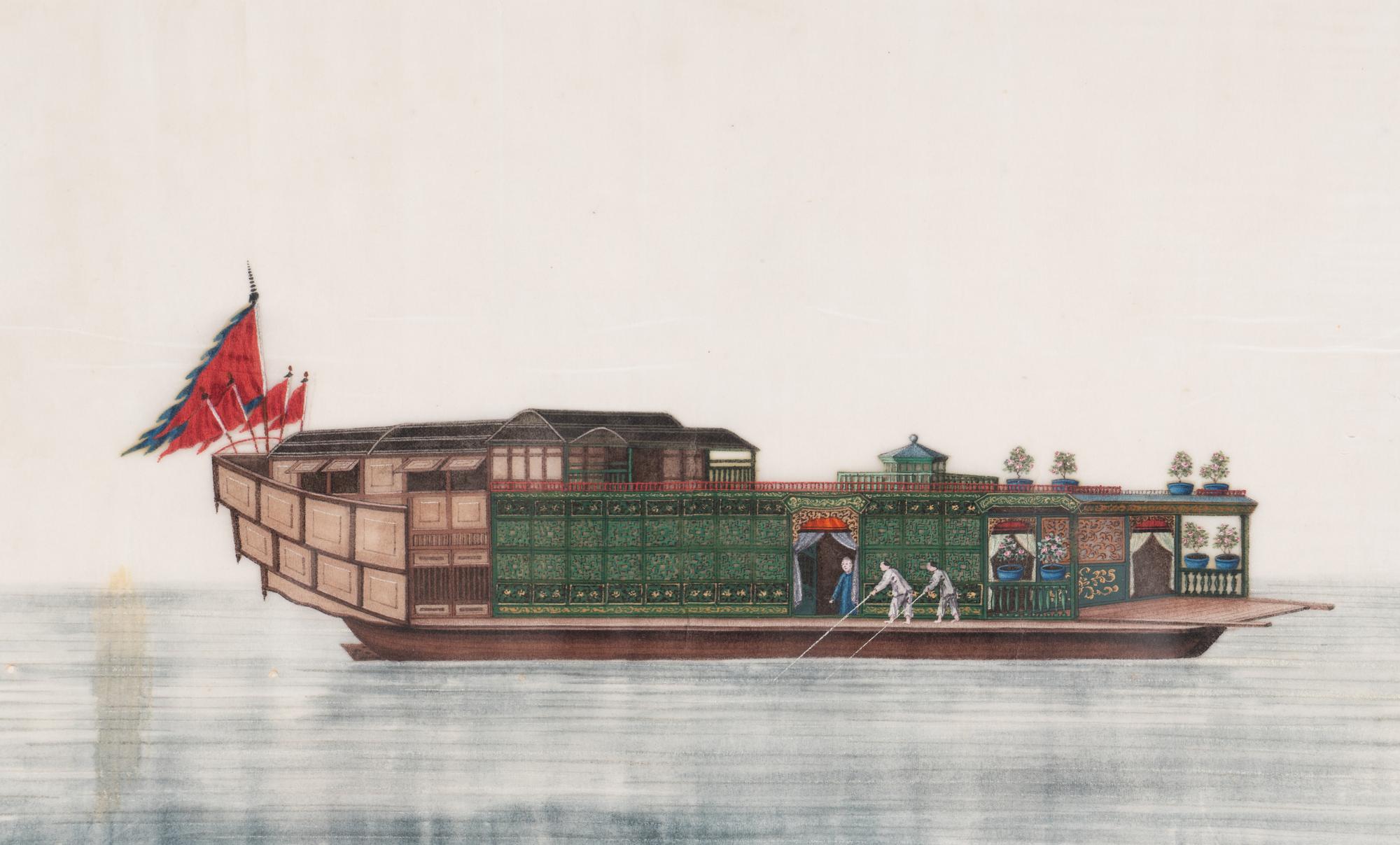 A Set of Eight Chinese Export Pith Paintings, Late Qing Dynasty 清晚期 通草畫船隻圖鏡框八幅