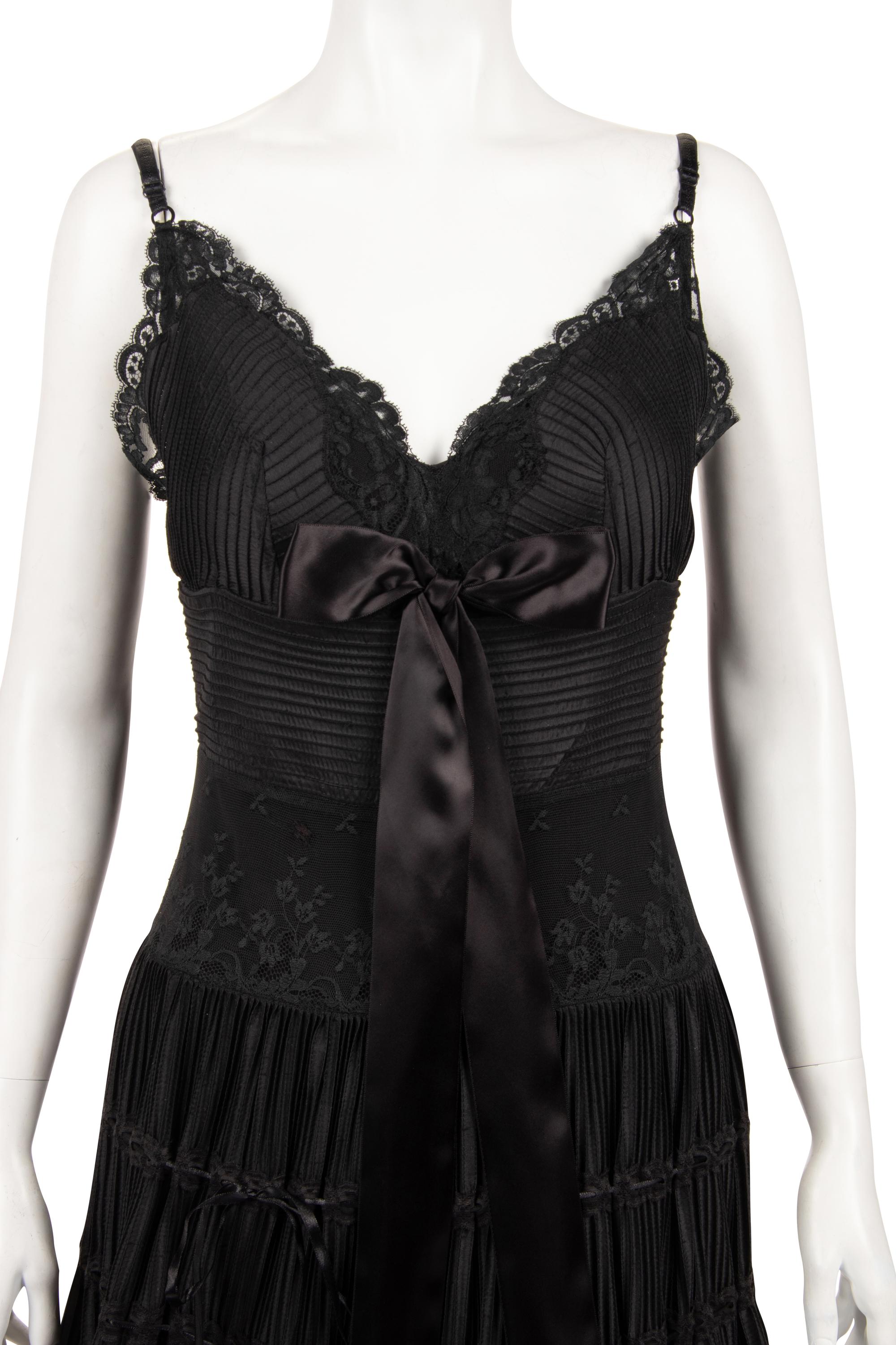 Elie Saab Strapless Evening Dress with Pintucks, Lace, and Ruffles, 2010s