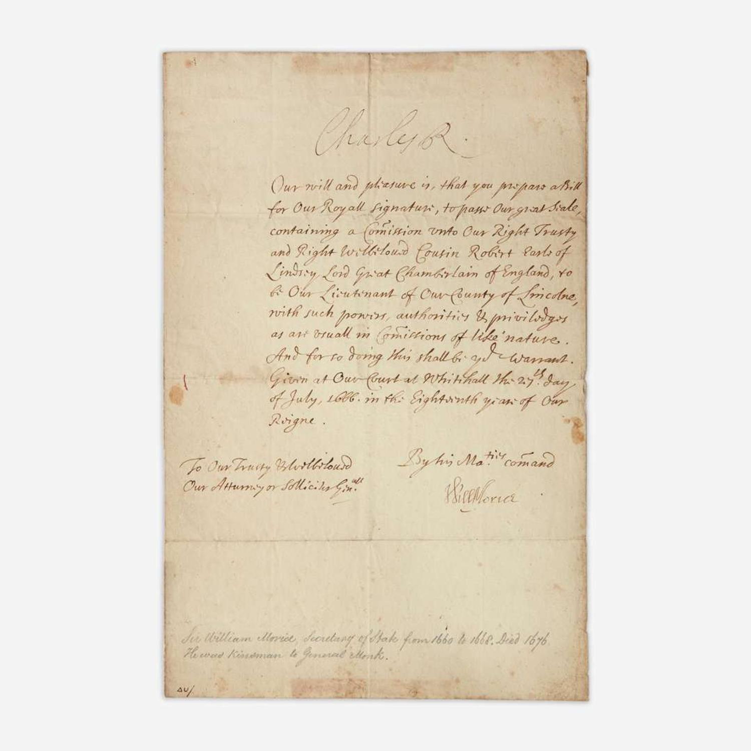 [Autographs & Manuscripts] Charles II Manuscript Letter, signed