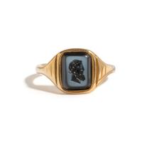 A Neoclassical Gold and Nicolo Finger Ring with the Portrait Head of the God Bachus