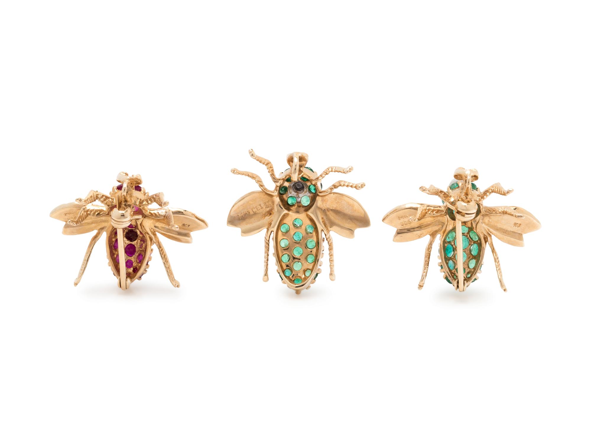 COLLECTION OF YELLOW GOLD AND GEMSTONE BEE JEWELRY