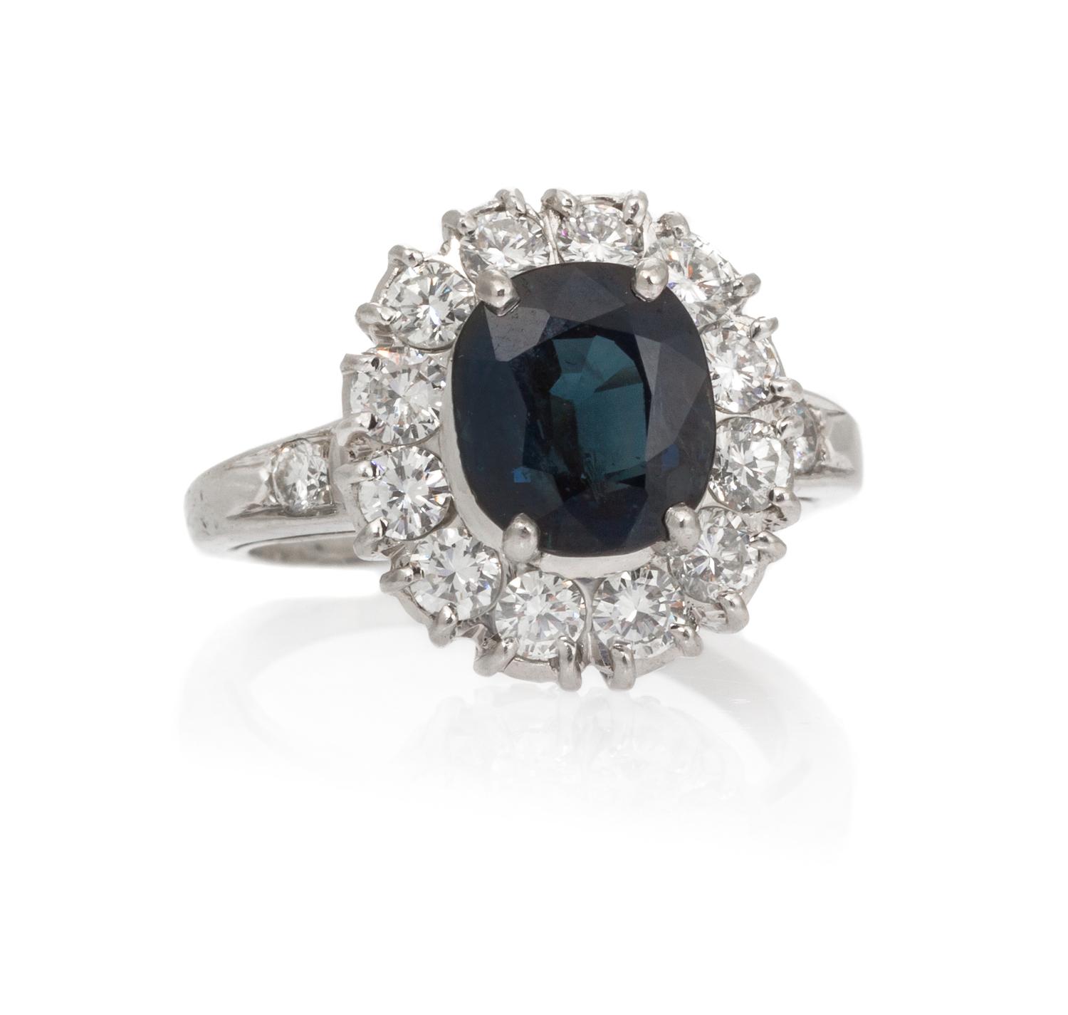 A Platinum, Sapphire and Diamond Ring, 6.50 dwts.