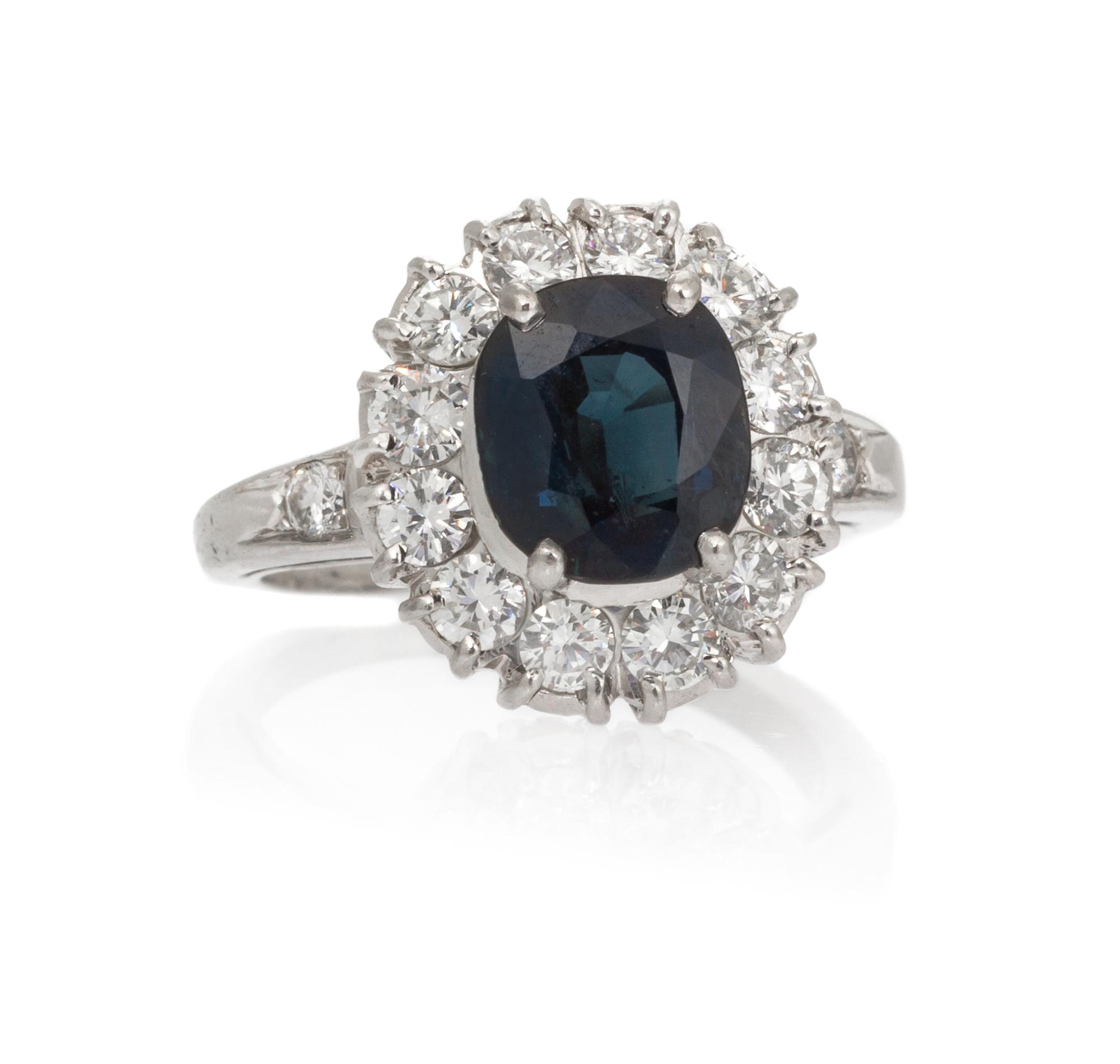 A Platinum, Sapphire and Diamond Ring, 6.50 dwts.