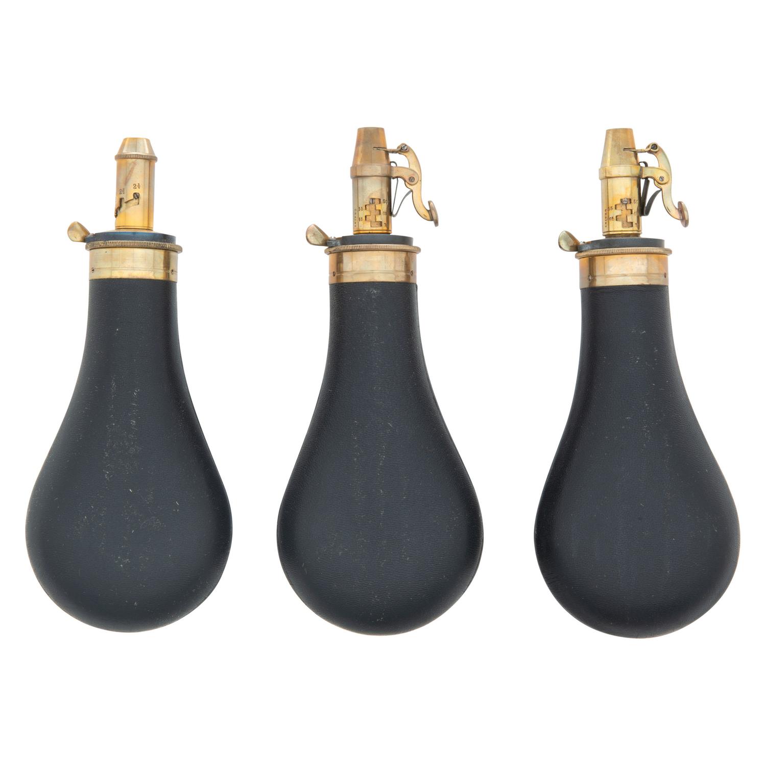 Lot of Three Parker Hale Flasks and Three Powder Horns