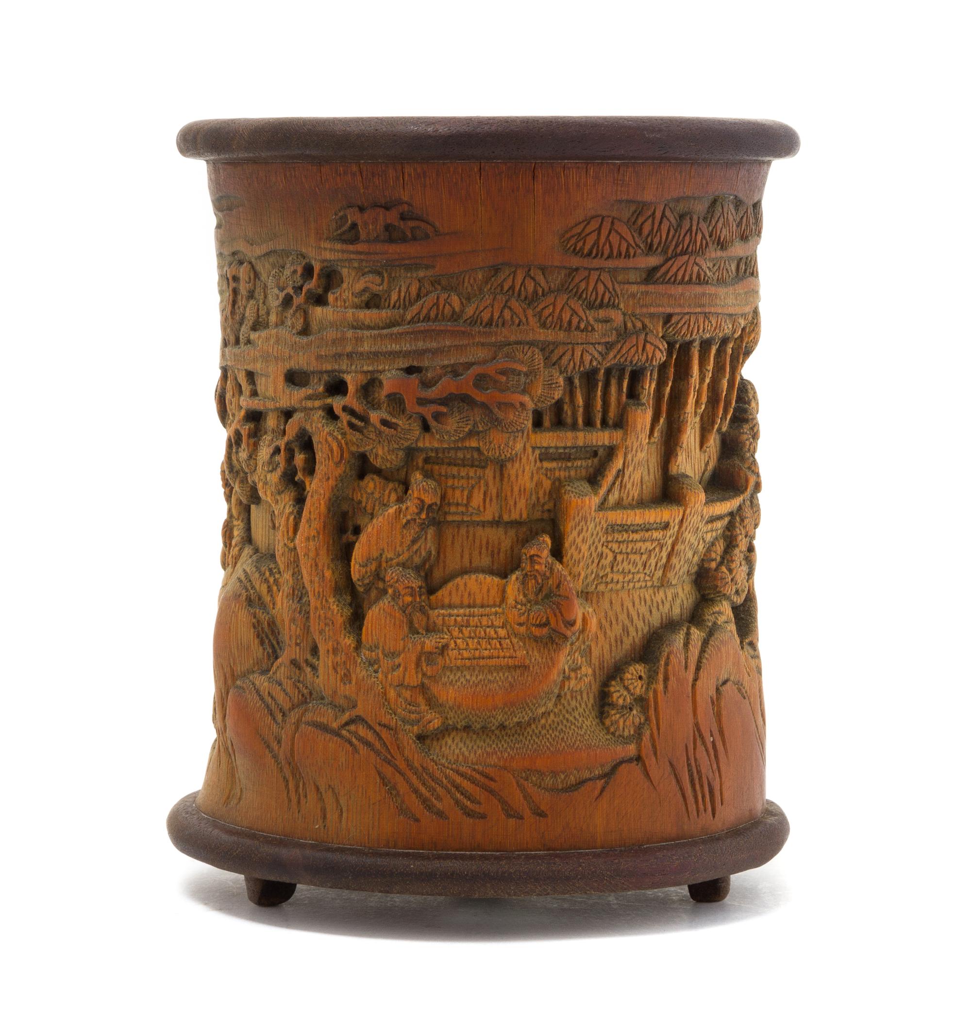 A Carved Bamboo Brush Pot, Bitong Height 6 5/8 inches.