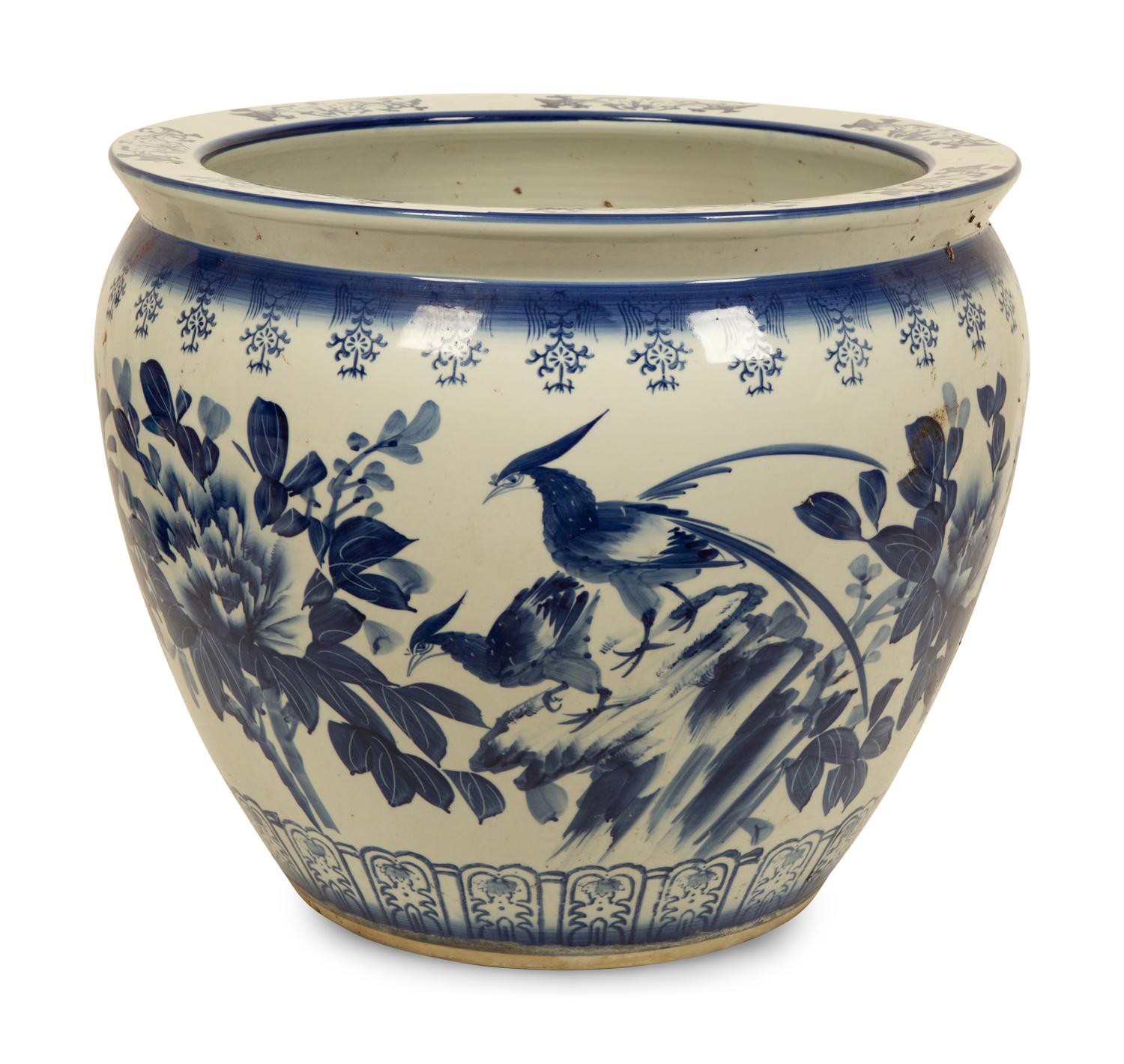 Three Chinese Blue and White Porcelain Fishbowl Jardinieres