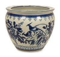 Three Chinese Blue and White Porcelain Fishbowl Jardinieres
