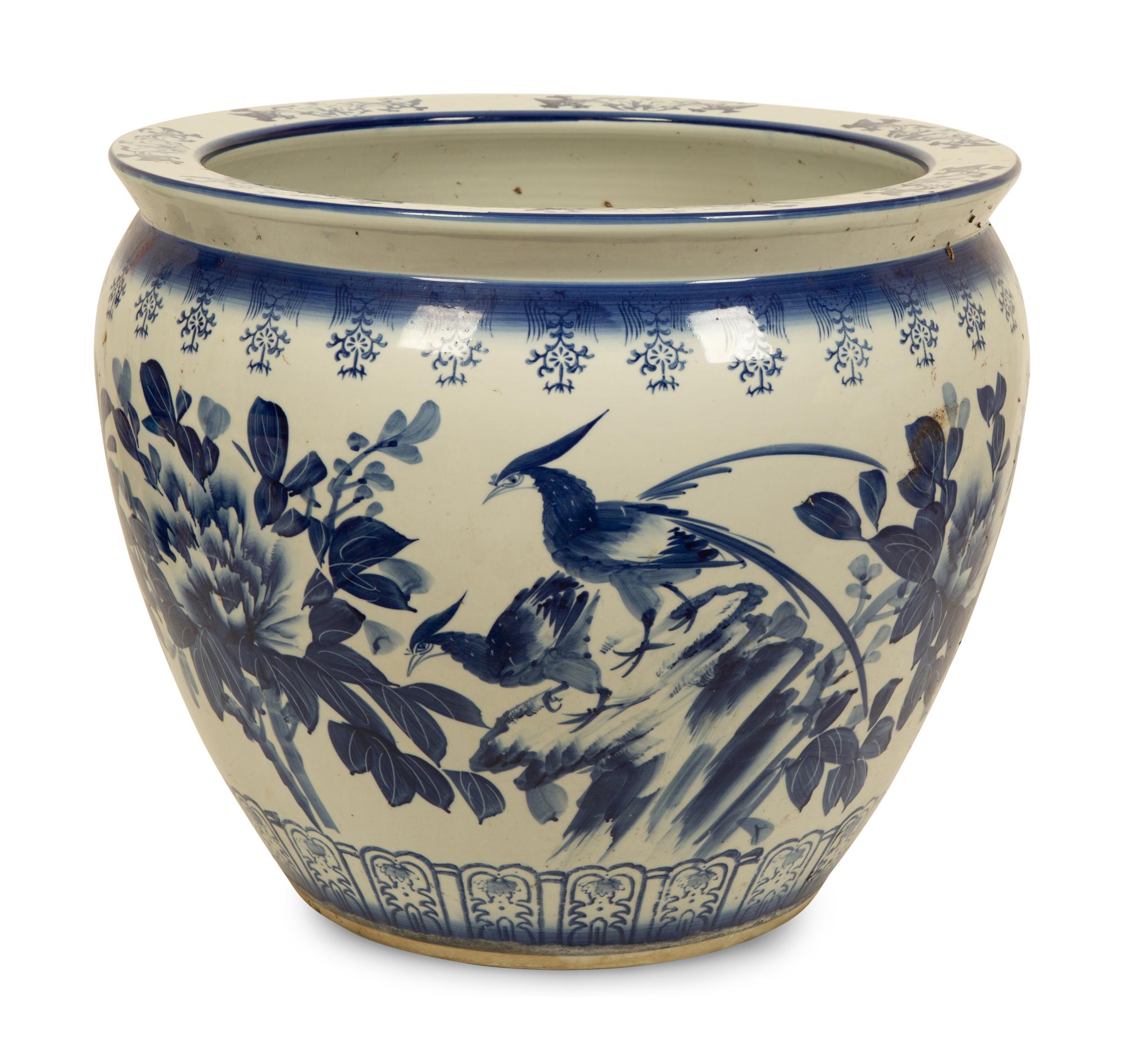 Three Chinese Blue and White Porcelain Fishbowl Jardinieres