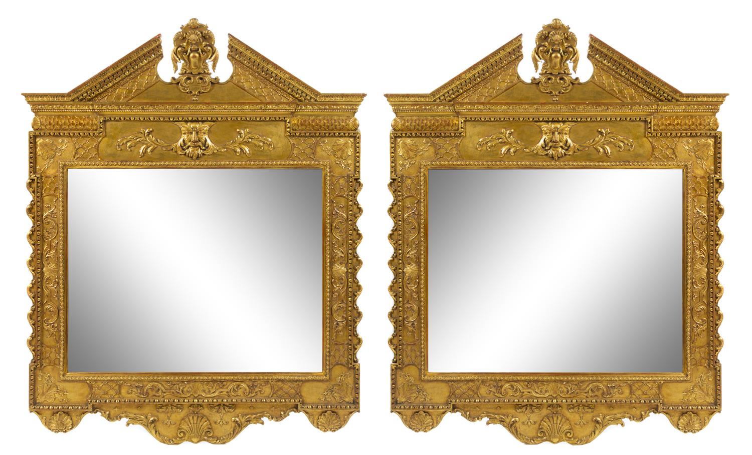 A Pair of Georgian Style Carved Giltwood Mirrors Height 66 x width 52 inches. — 2OTH CENTURY