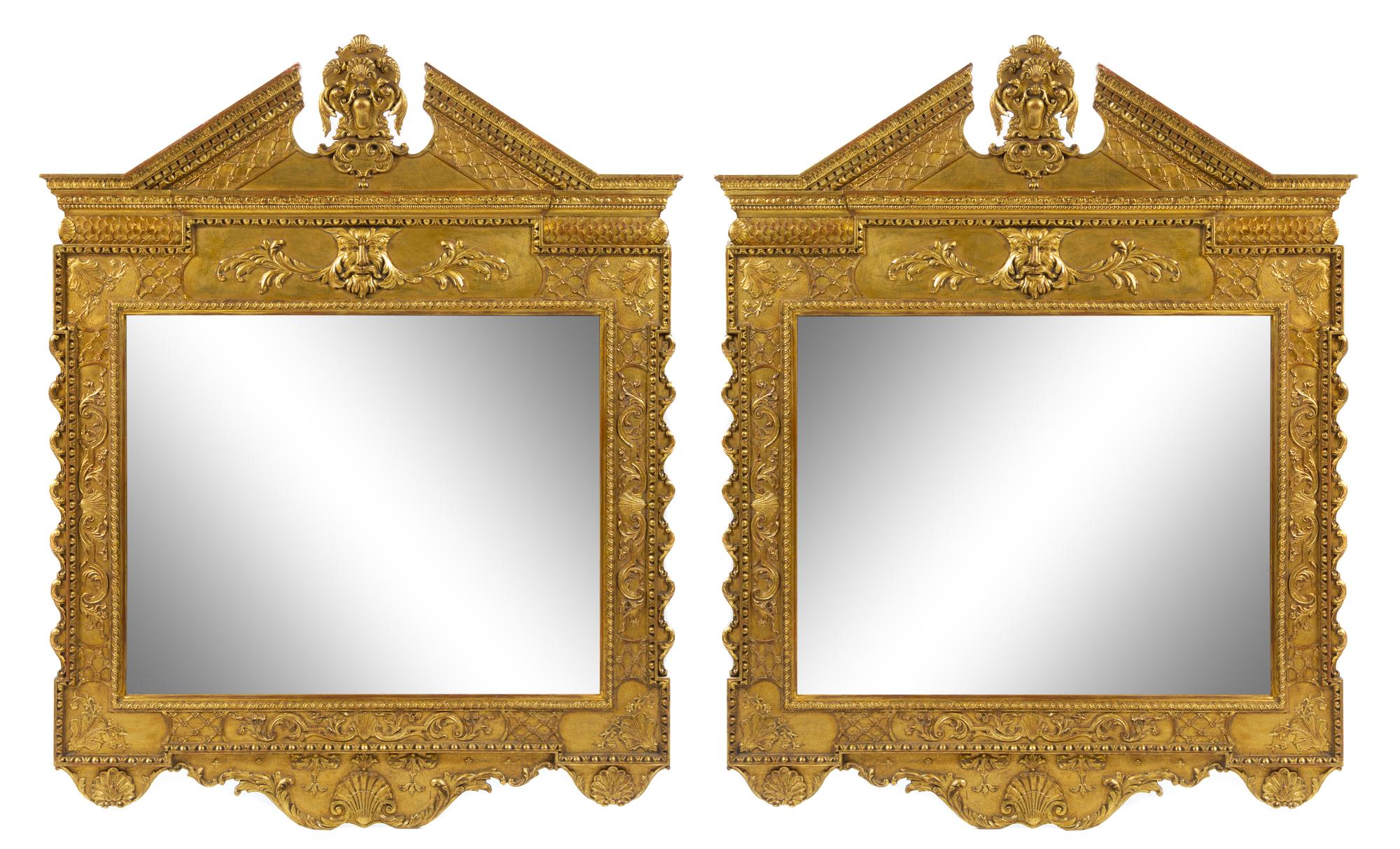 A Pair of Georgian Style Carved Giltwood Mirrors Height 66 x width 52 inches. — 2OTH CENTURY