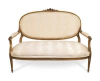 A Five-Piece Louis XVI Style Carved Giltwood Parlour Suite — 19TH CENTURY